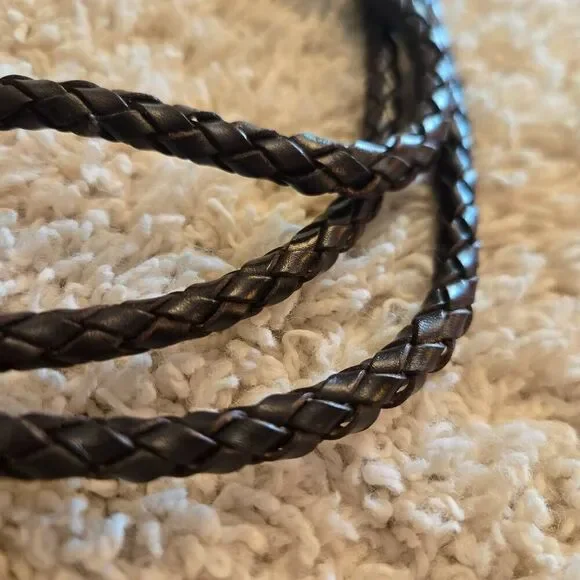 Braided Rope Leather Belt Brown Silver XL - Picture 3 of 7